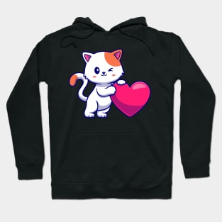 Cute Cat With Love Heart Cartoon Hoodie